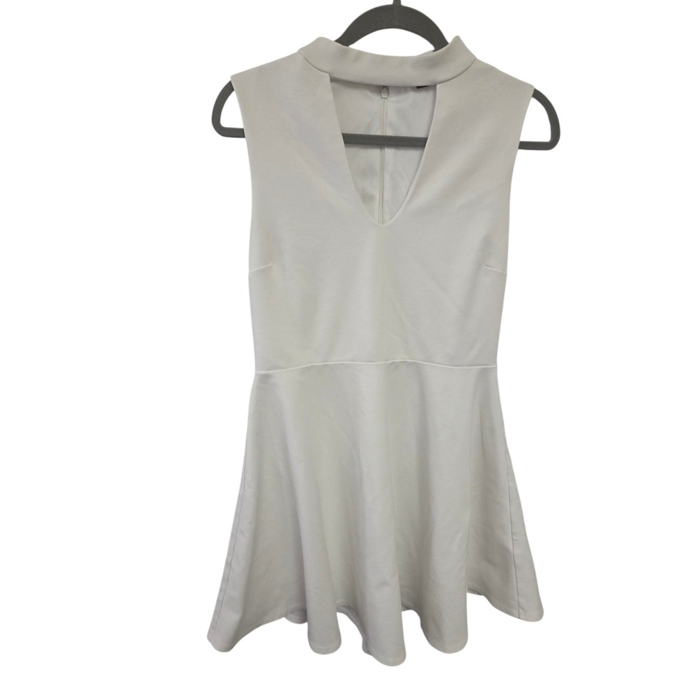 Lulus White Mock Neck V-Neck Cutout Sleeveless Skater Mini Dress Womens XL